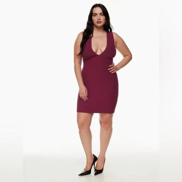 Babaton Sculpt Knit V Neck Mini Dress XL Camel NWOT - Picture 7 of 8